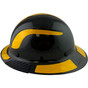 Actual Carbon Fiber Hard Hat - Full Brim Glossy Black with Reflective Yellow Decal Kit Applied