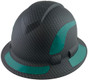 Pyramex Ridgeline Full Brim Style Hard Hat with Matte Black Pattern with Green Decals - Oblique View