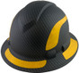 Pyramex Ridgeline Full Brim Style Hard Hat with Matte Black Pattern with Yellow Decals - Oblique View