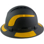 Pyramex Ridgeline Full Brim Style Hard Hat with Vented Matte Black Pattern with Yellow Decals - Left View