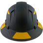 Pyramex Ridgeline Full Brim Style Hard Hat with Vented Matte Black Pattern with Yellow Decals - Back View