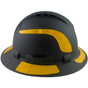 Pyramex Ridgeline Full Brim Style Hard Hat with Vented Matte Black Pattern with Yellow Decals - Right View