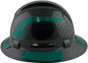 Pyramex Ridgeline Full Brim Style Hard Hat with Shiny Black Pattern with Green Decals - Oblique View