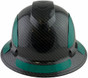 Pyramex Ridgeline Full Brim Style Hard Hat with Shiny Black Pattern with Green Decals - Oblique View