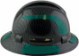 Pyramex Ridgeline Full Brim Style Hard Hat with Shiny Black Pattern with Green Decals - Oblique View