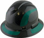 Pyramex Ridgeline Full Brim Style Hard Hat with Shiny Black Pattern with Green Decals - Oblique View