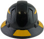Pyramex Ridgeline Full Brim Style Hard Hat with Shiny Black Pattern with Yellow Decals - Back View