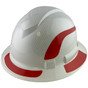 Pyramex Ridgeline Full Brim Style Hard Hat with Shiny White Pattern with Red Decals - Oblique View