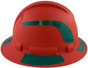 Pyramex Ridgeline Full Brim Style Hard Hat with Red Pattern with Green Decals - Right View