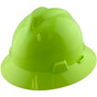 MSA V-Gard Full Brim Hard Hats with Fas-Trac Suspensions Hi-Viz Yellow Green - Oblique View