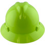 MSA V-Gard Full Brim Hard Hats with Staz-On Suspensions Hi-Viz Yellow Green - Front View