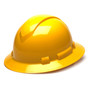 Pyramex Full Brim RIDGELINE Hard Hat Yellow 4 Point Suspensions Oblique View
