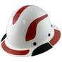 Actual Carbon Fiber Hard Hat - Full Brim White with Reflective Red Decal Kit Applied ~ Oblique View
