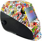 Hydro Dipped Auto Darkening Welding Helmet – Sticker Bomb Design ~ Right Oblique View
