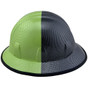 50-50 Lime and Black Carbon Fiber Design Full Brim Hydro Dipped Hard Hats With Optional Edge 
Left Side View