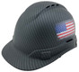 Pyramex Ridgeline Cap Style Hard Hat with Black Graphite Pattern with USA Flags
Left Side Oblique View
