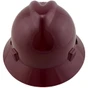 MSA V-Gard Full Brim Hard Hats with Fas-Trac Suspensions Maroon Color
  Front View
