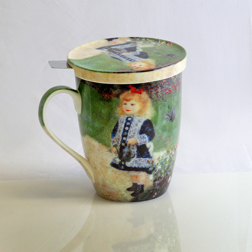 Renoir Girl with a watering can Tasse à thé avec infuseur et couvercle