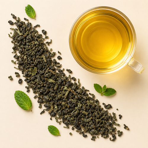 Our combination of green tea and mint make for a flavor of as lively as a newly 
picked leaf. refreshing and aromatic. We combine Gunpowder Green Tea with 
Spearmint from Oregon to produce a bright golden liquor that tones down the 
bold tea base of the green tea. The methanol notes of the mint pair well with the
spicy, roasted taste of the gunpowder loose leaf tea.  A sweet spearmint flavor
that is refreshing, hot or iced, anytime of day.

1 tsp per cup steep at 180 for 2-3 minutes.