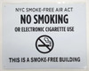 NYC Smoke free Act  SIGN "No Smoking or Electric cigarette Use   SIGN