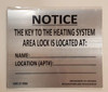 HPD KEY TO THE HEATING SYSTEM SIGN