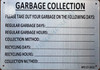 GARBAGE COLLECTION   SIGNAGE- BRUSHED ALUMINUM BACKGROUND    SIGNAGE