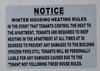 NOTICE WINTER HOUSING HEATING RULES  SIGN