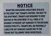 NOTICE WINTER HOUSING HEATING RULES  SIGNAGE