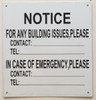 EMERGENCY CONTACT SIGN white