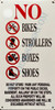 Compliance sign NO BIKES, STROLLERS, BOXES AND SHOES IN PUBLIC AREAS - WHITE BACKGROUND (ALUMINUM S)