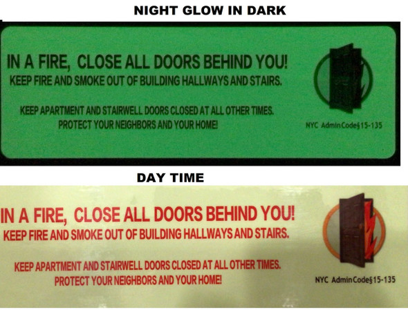 In a fire, close all doors behind you sticker