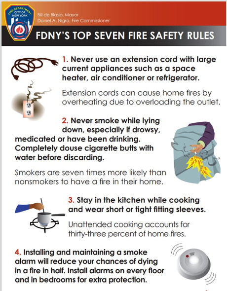 FDNY'S TOP SEVEN FIRE SAFETY RULES FLYER NYC