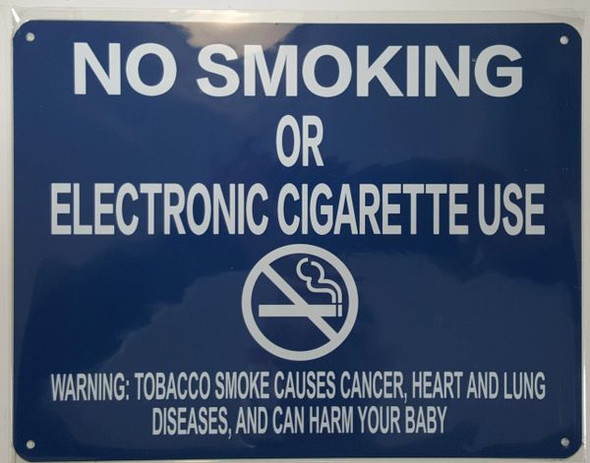 NYC Smoke free Act Sign "No Smoking or Electric cigarette Use" - WITH WARNING