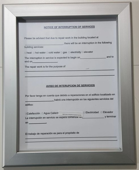 Notice of Interruption of Services Frame 8.5x11 (Heavy duty) (ref012023)