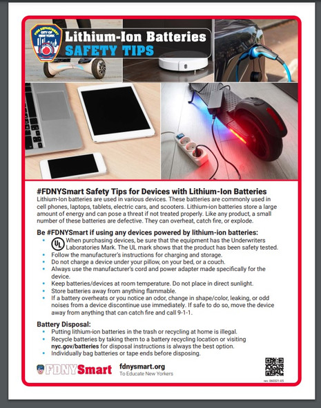 Lithium ion batteries safety tips FDNY