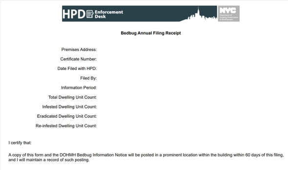 Bedbug Annual filing Online NYC