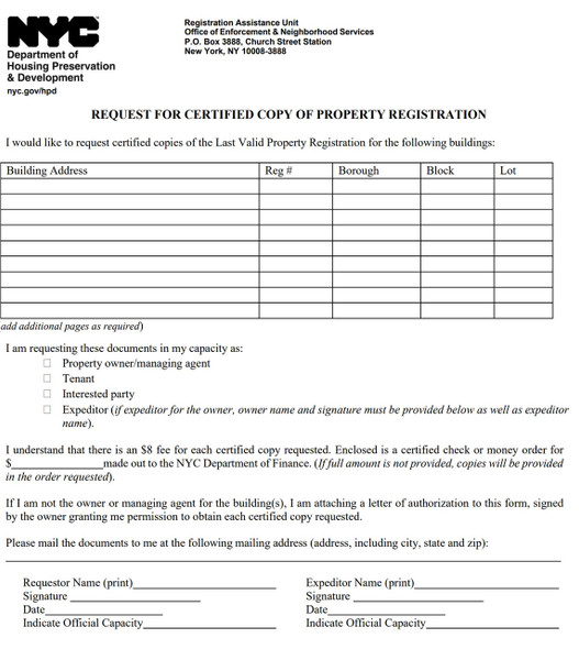 Certified copy of my Property Registration for court hpd