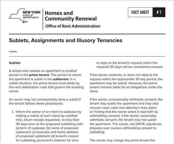 Fact Sheet #7: Sublets, Assignments, and Illusory Tenancies Hpd