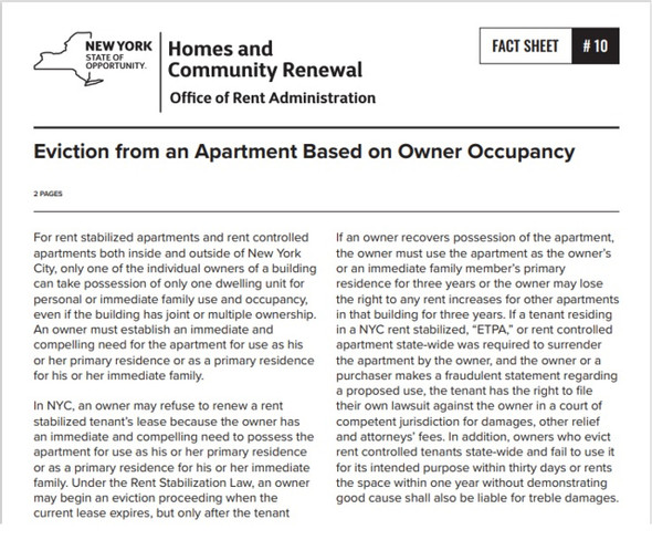 Fact Sheet #10: Eviction from an Apartment Based on Owner Occupancy Hpd