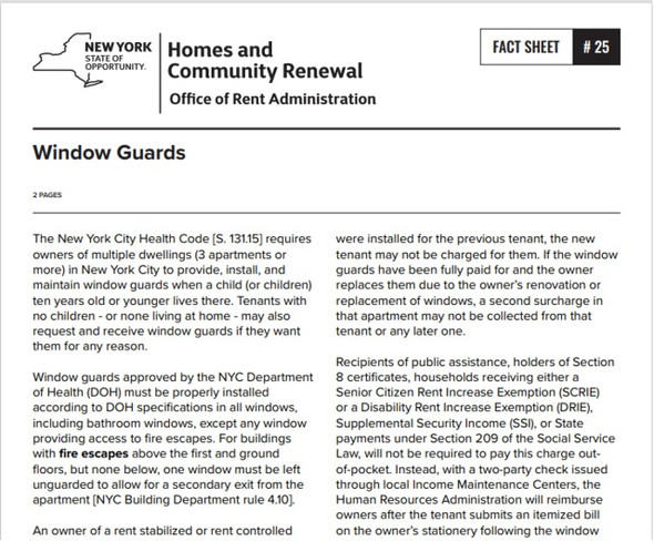 Fact Sheet #25: Window Guards Hpd