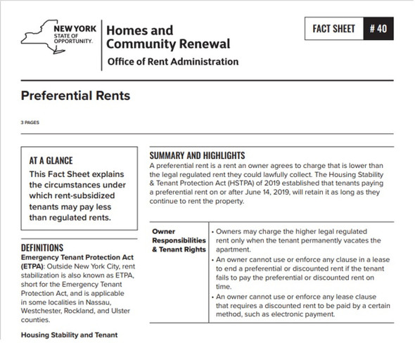 Fact Sheet #40: Preferential Rents Hpd