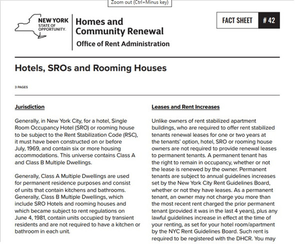 Fact Sheet #42: Hotels, SROs and Rooming Houses Hpd