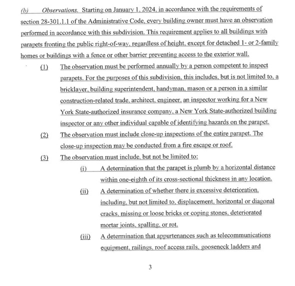 Annual Parapet Observation Requirements and law (pdf)