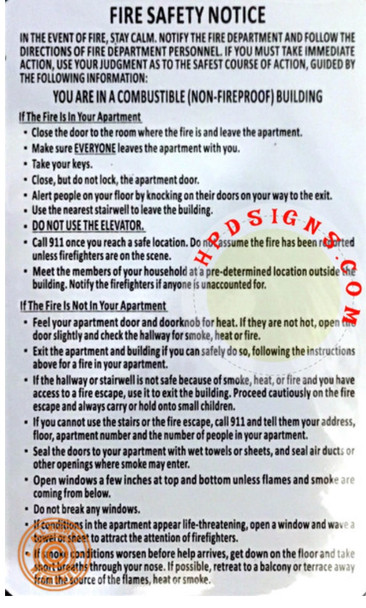 hpd fire safety notice non fire proof building
