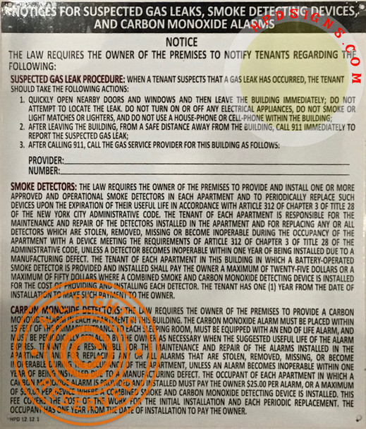 Combined Form for Notice for Smoke Detecting Devices, Notice for Carbon Monoxide Alarms, and Notice for Suspected Gas Leak Procedures.