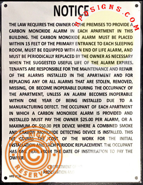 Carbon monoxide detector notice hpd