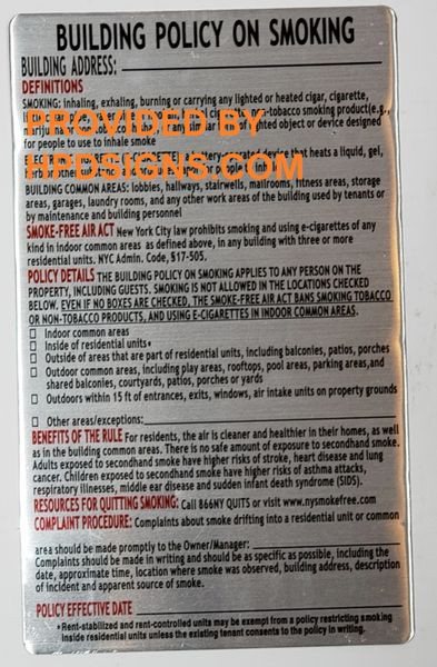 Residential Building smoke Policy Disclosure SIGN