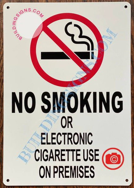 NO SMOKING OR ELECTRONIC CIGARETTE USE ON PREMISES  SIGN- WHITE SIGN