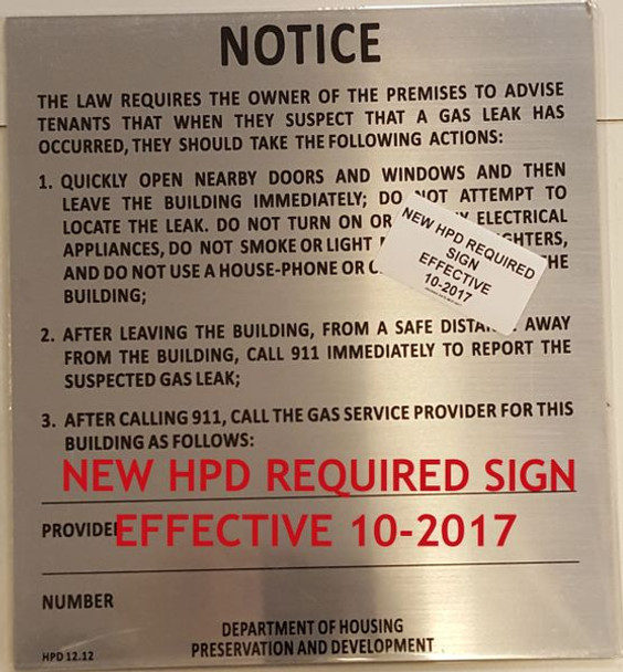 Hpd Gas Leak Notice  SIGN