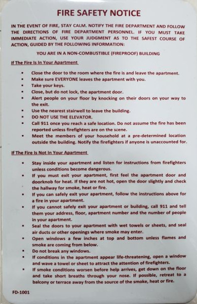 DOOR FIRE SAFETY NOTICE  SIGN - FIREPROOF BUILDING   SIGN